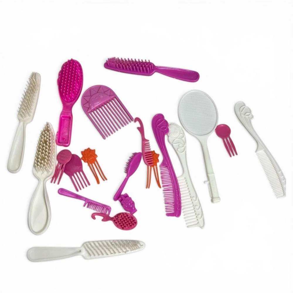 Vintage Barbie Hair Brushes Combs Picks Barrette 20 Piece Pink Retro Styling USA